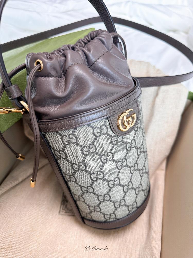 GUCCI Ophidia Mini Bucket Bag Brown GG Canvas Leather Shoulder Bag