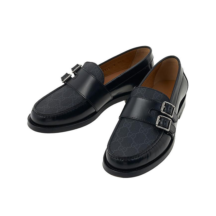 GUCCI Men’s Black Leather GG Buckle Loafers