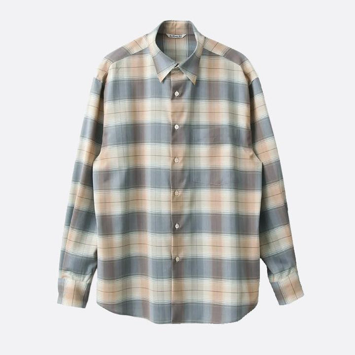 AURALEE Super Light Wool Check Long Sleeve Shirt Light Brown A26 SS01 LC