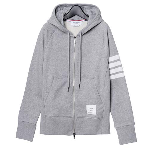 THOM BROWNE 4-Bar Stripe RWB Tab Loopback Jersey Knit Hoodie Zip-Up