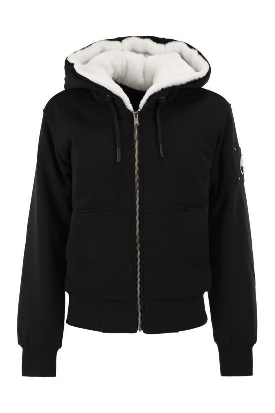 Moose Knuckles Black White Logo Hooded Sweatshirt Women’s