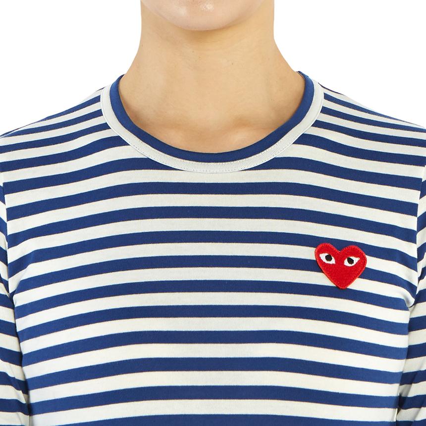 Comme des Garcons Women's Striped Long Sleeve T-Shirt Red Heart Pa AZ T163 051 2