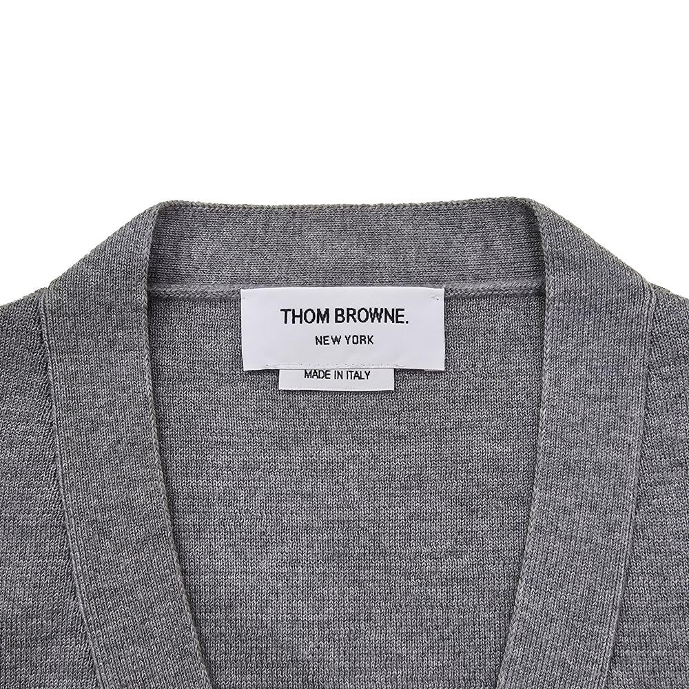 THOM BROWNE Diagonal Stripe Milano Stitch Wool Cardigan Gray Men