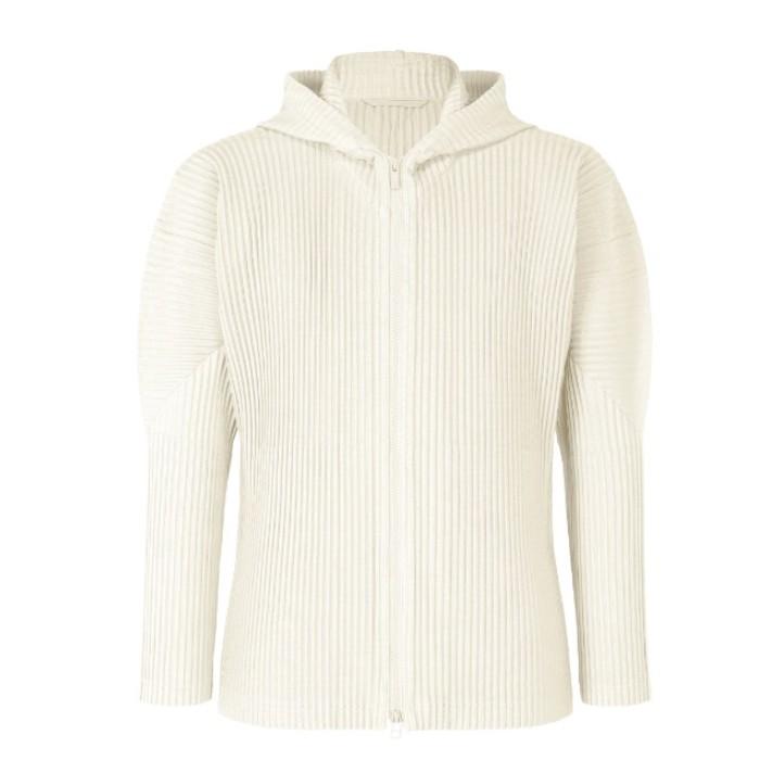 Issey Miyake Homme Plissé Ivory Hooded Zip-Up Jacket