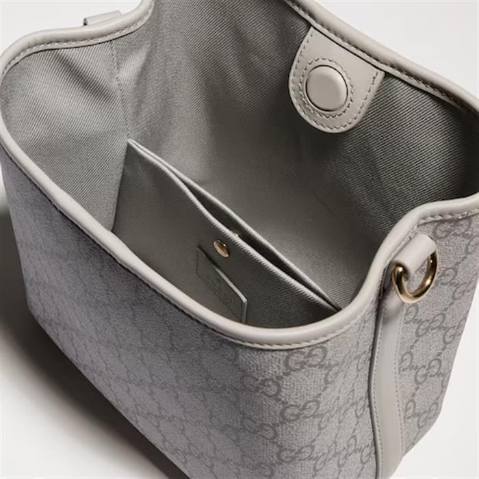 GUCCI GG Emblem Small Bucket Bag Crossbody Gray Leather