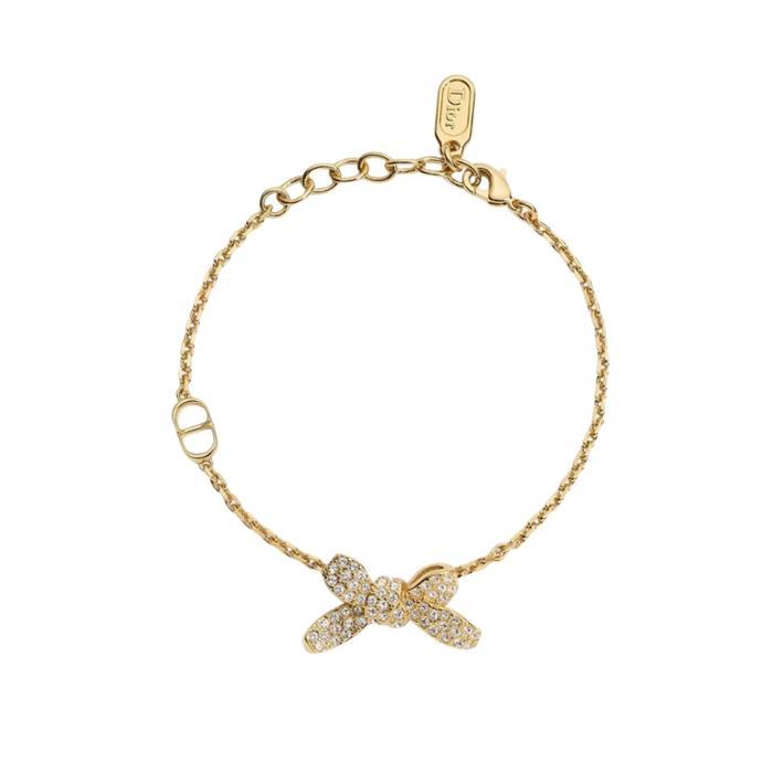 DIOR Delicate Bow Bracelet Gold-Tone Crystal Jewelry
