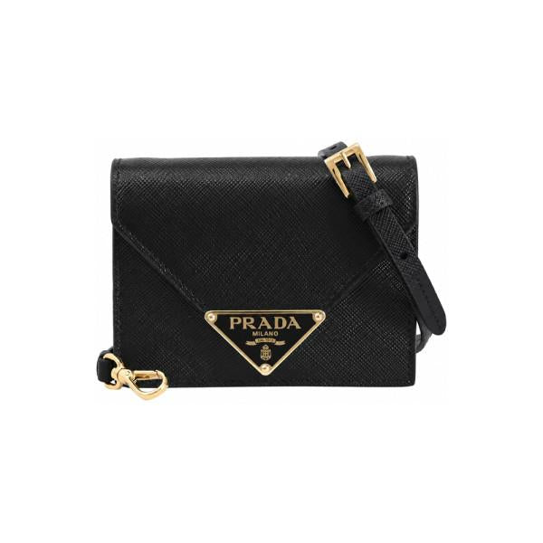 PRADA Saffiano Leather Logo Wallet Crossbody Bag Black