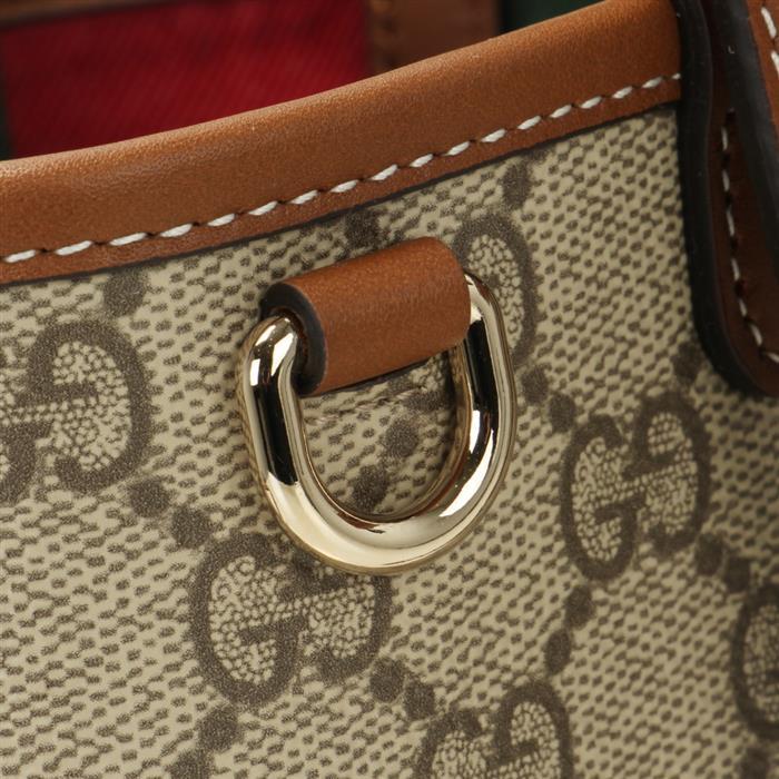 GUCCI GG Emblem Medium Tote Bag Beige Brown Leather Handbag