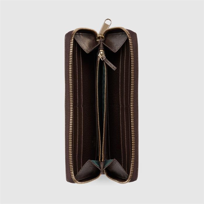 GUCCI Ophidia Zip-Around Card Holder Beige GG Canvas Leather Trim