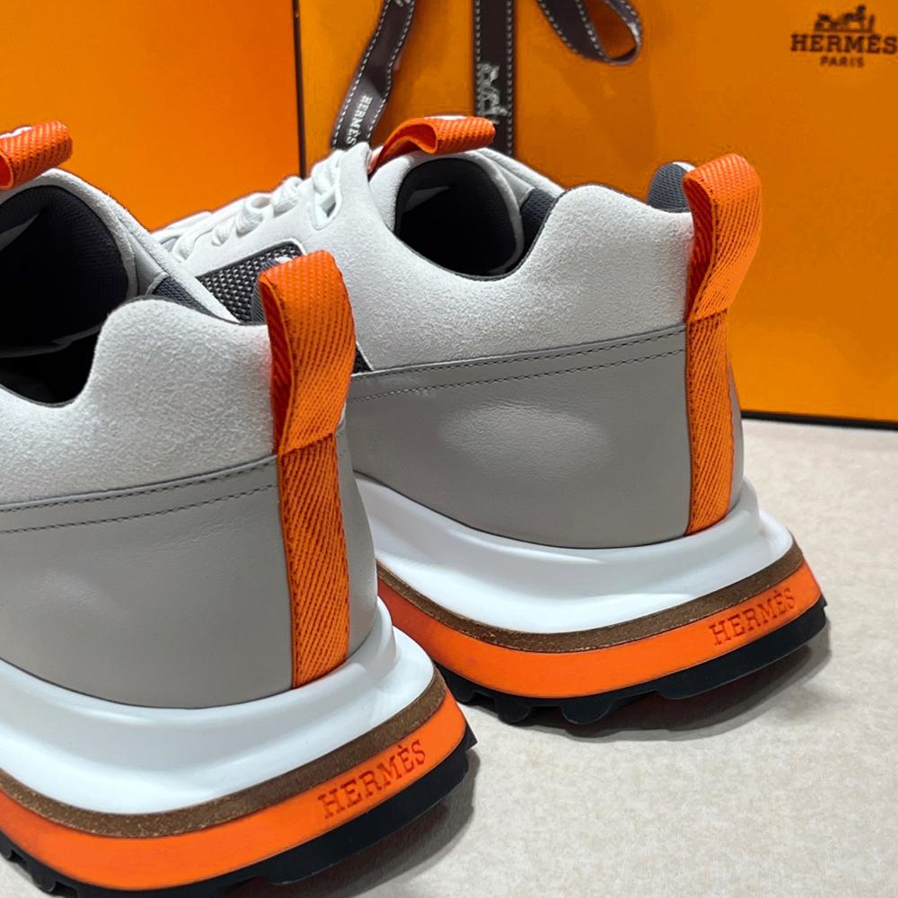 HERMES Men’s Low-Top Sneakers Gray Orange Calfskin Suede