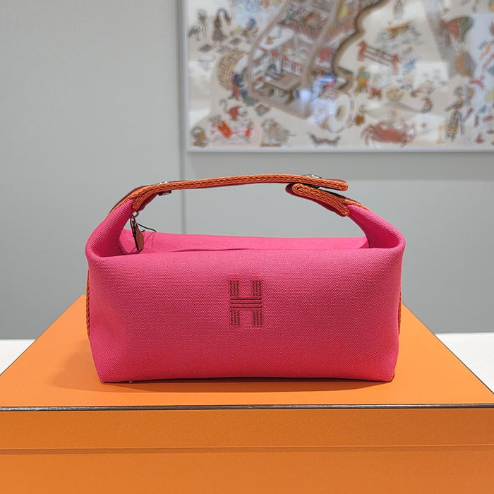 HERMES Canvas Bride-a-Brac Case Pink Orange Small Pouch Unisex