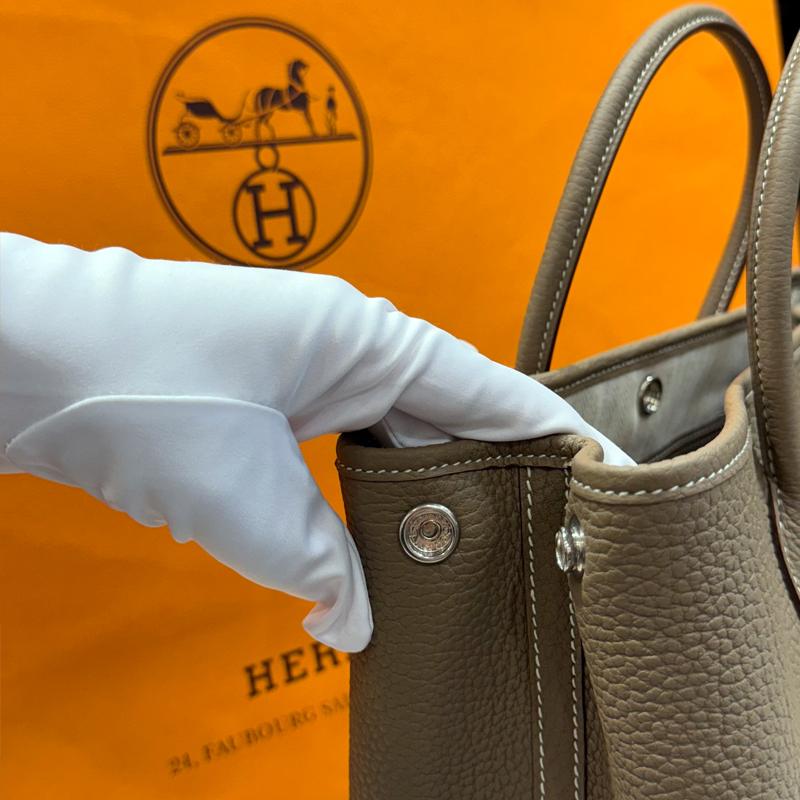 HERMES Garden Party Tote Bag Etoupe Negonda Leather Palladium Hardware 30