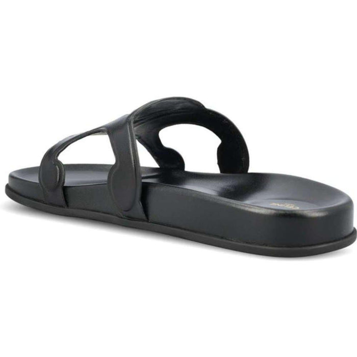 CELINE Triomphe Vegetable-Tanned Black Women’s Slide Sandals