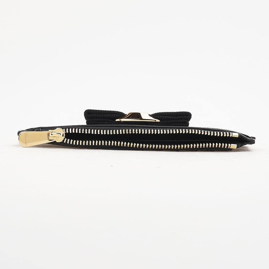 Ferragamo Vara Bow Leather Card Holder Black Women