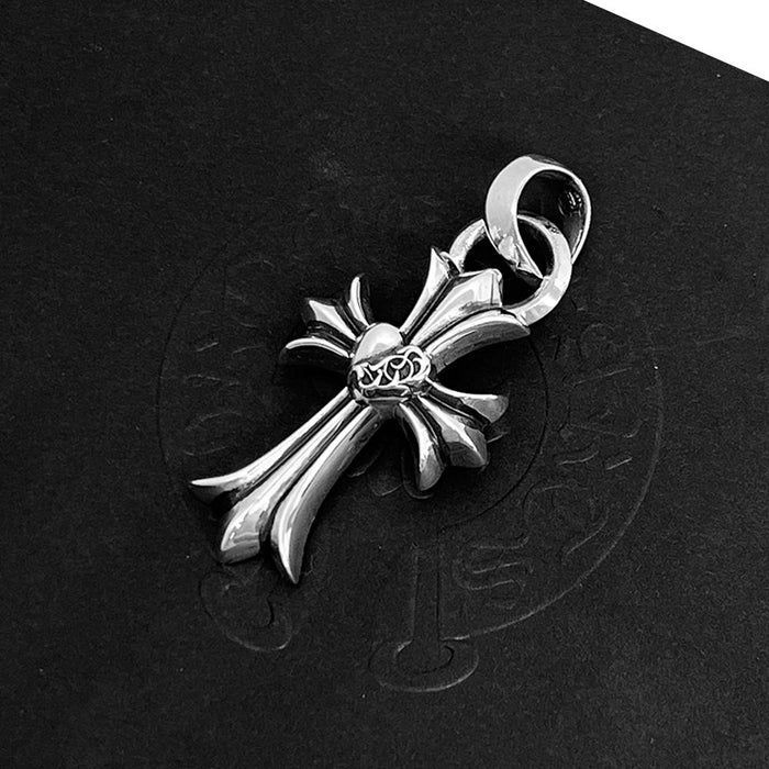 Chrome Hearts Silver CH Heart Cross Pendant Charm Necklace