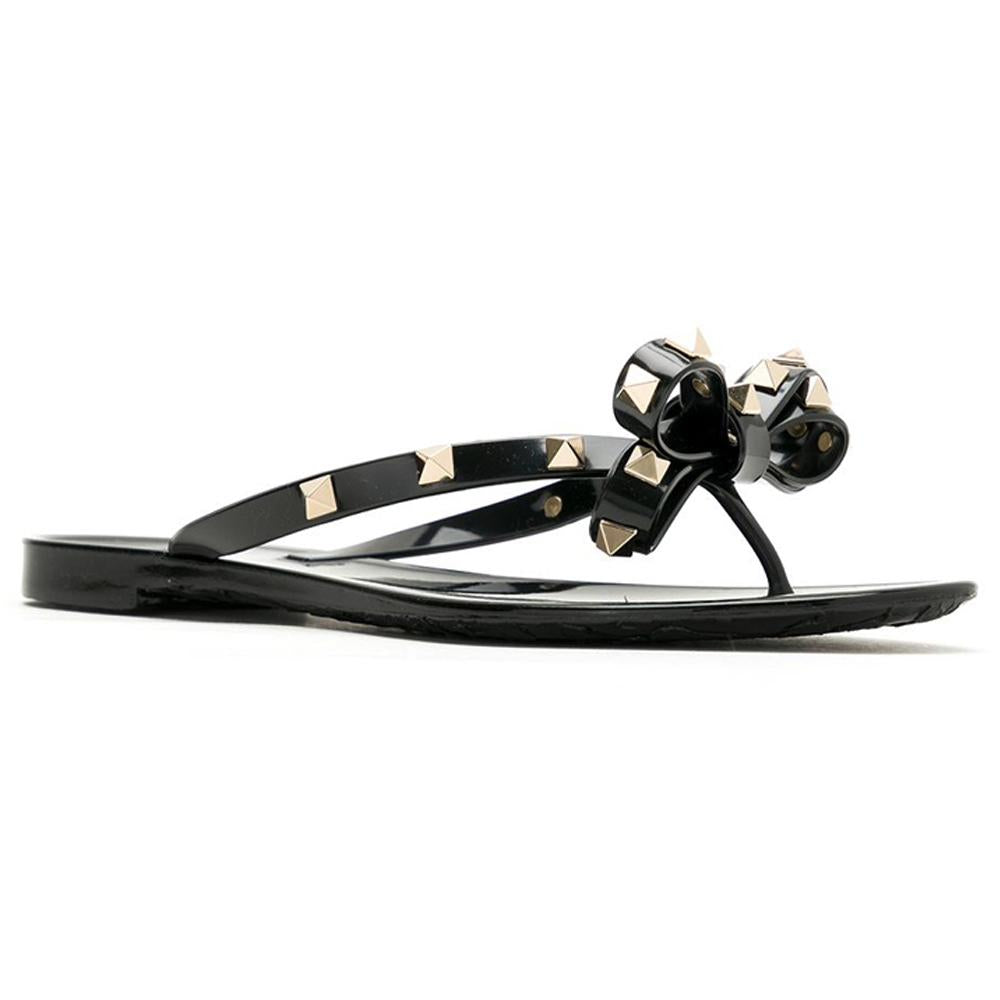 VALENTINO Gold Rockstud Flip Flop Sandals Black 6W2S0552 PVS 0NO