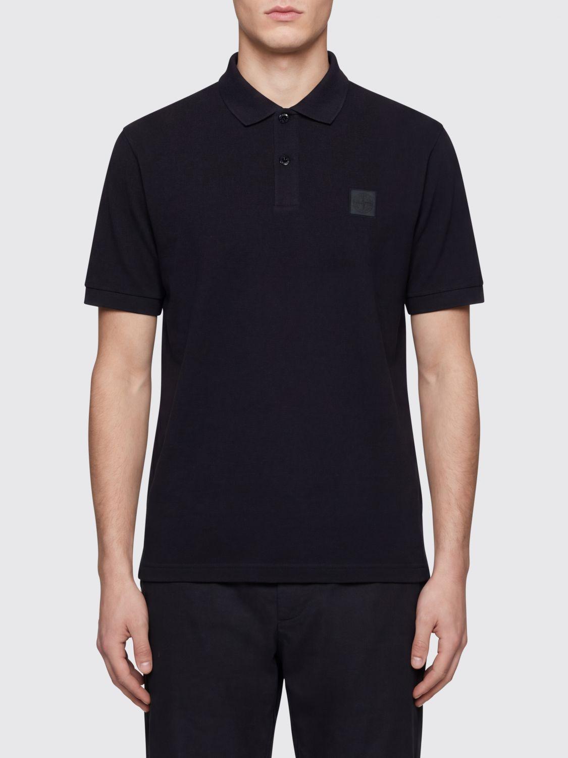 STONE ISLAND Black Cotton Short Sleeve Polo Shirt for Men
