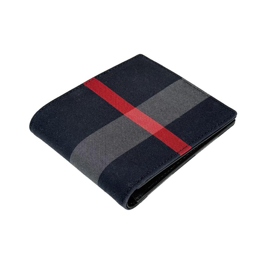 BURBERRY Canvas Check Bifold Wallet Navy Men’s