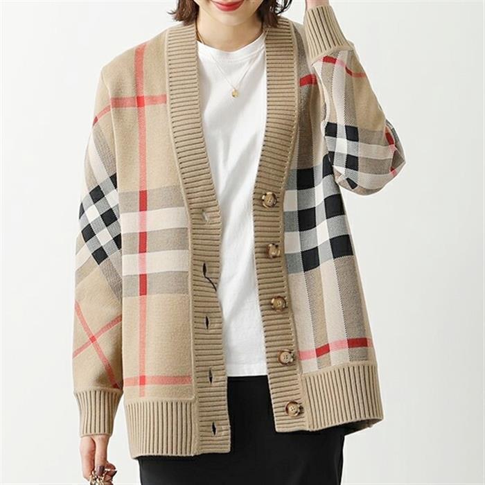 BURBERRY Check Technical Wool Jacquard Cardigan