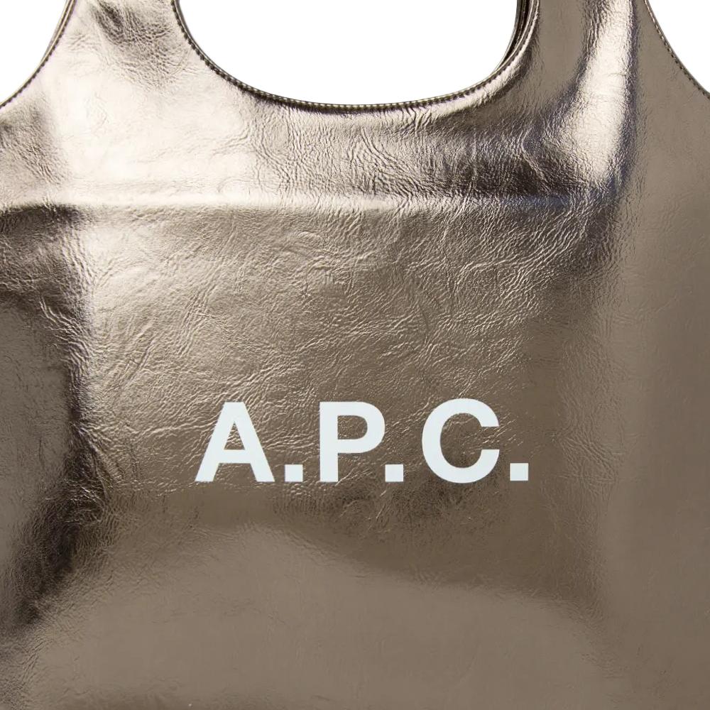 A.P.C. Ninon Logo Print Tote Bag Metal Gray PU Leather M61565 RAP