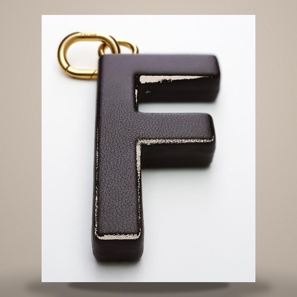 CELINE Alphabet Charm F Letter Lambskin Gold-Finish Brass Keyring B10EQ4V25 19CG