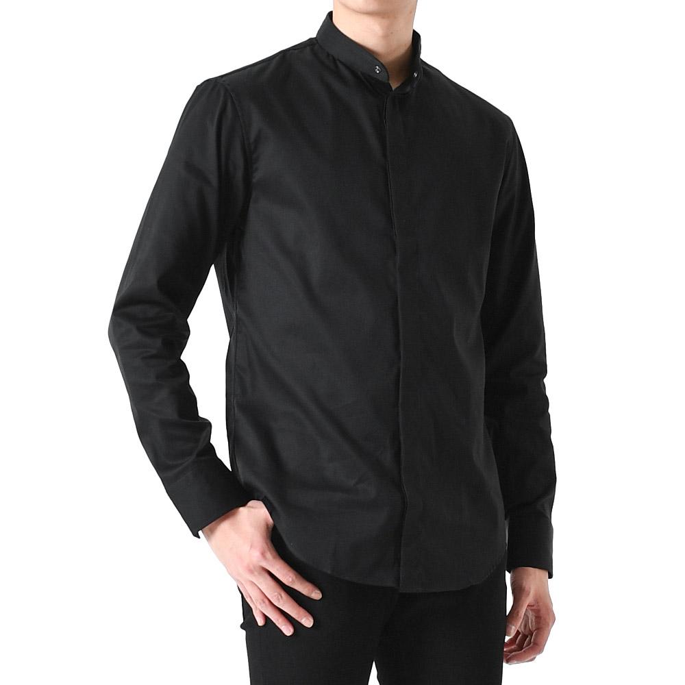 Emporio Armani Banded Collar Black Long Sleeve Shirt