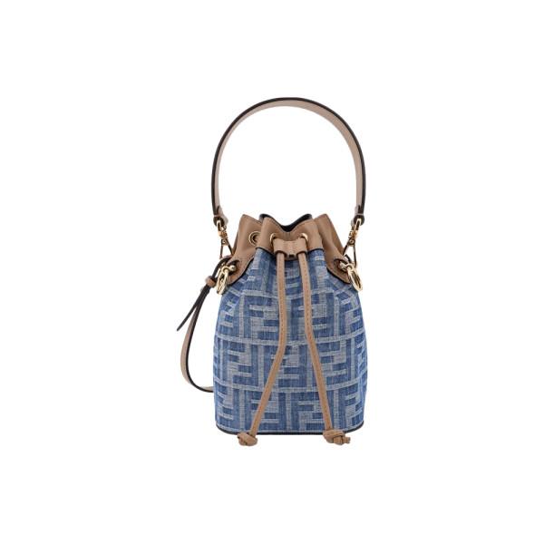 FENDI Mon Tresor FF Logo Mini Denim Bucket Bag Blue
