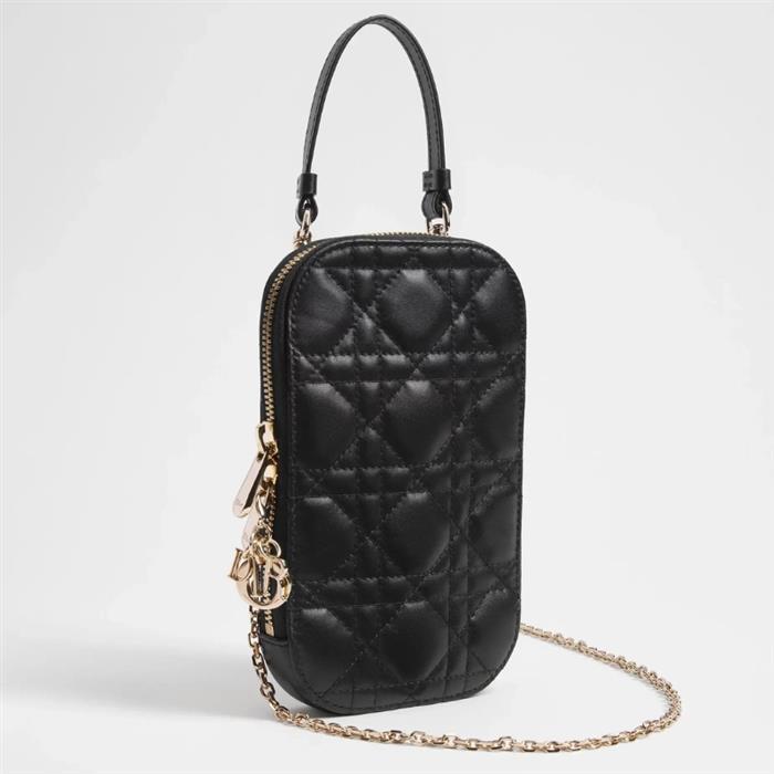 DIOR Lady Dior Call in Dior Phone Holder Black Shoulder Bag