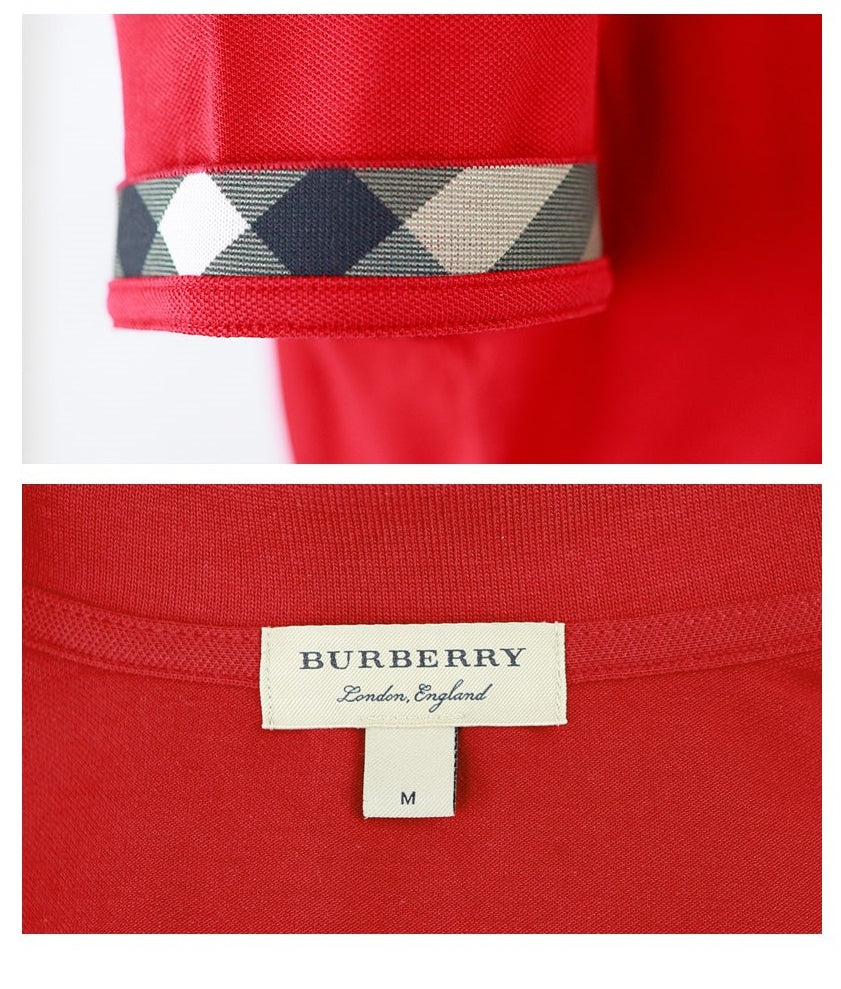 BURBERRY Women’s Check Pique Short Sleeve Polo Shirt Red
