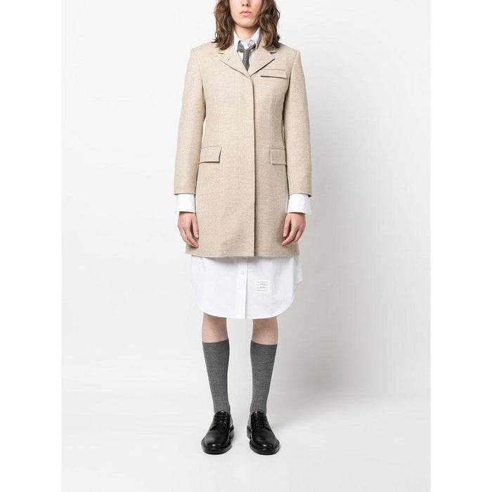 THOM BROWNE Beige Wool Flannel Chesterfield Coat Dress
