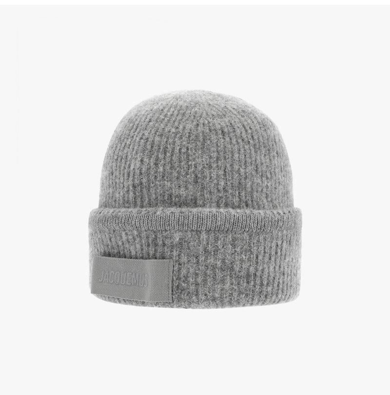 JACQUEMUS Grosgrain Knit Beanie Hat Unisex Black