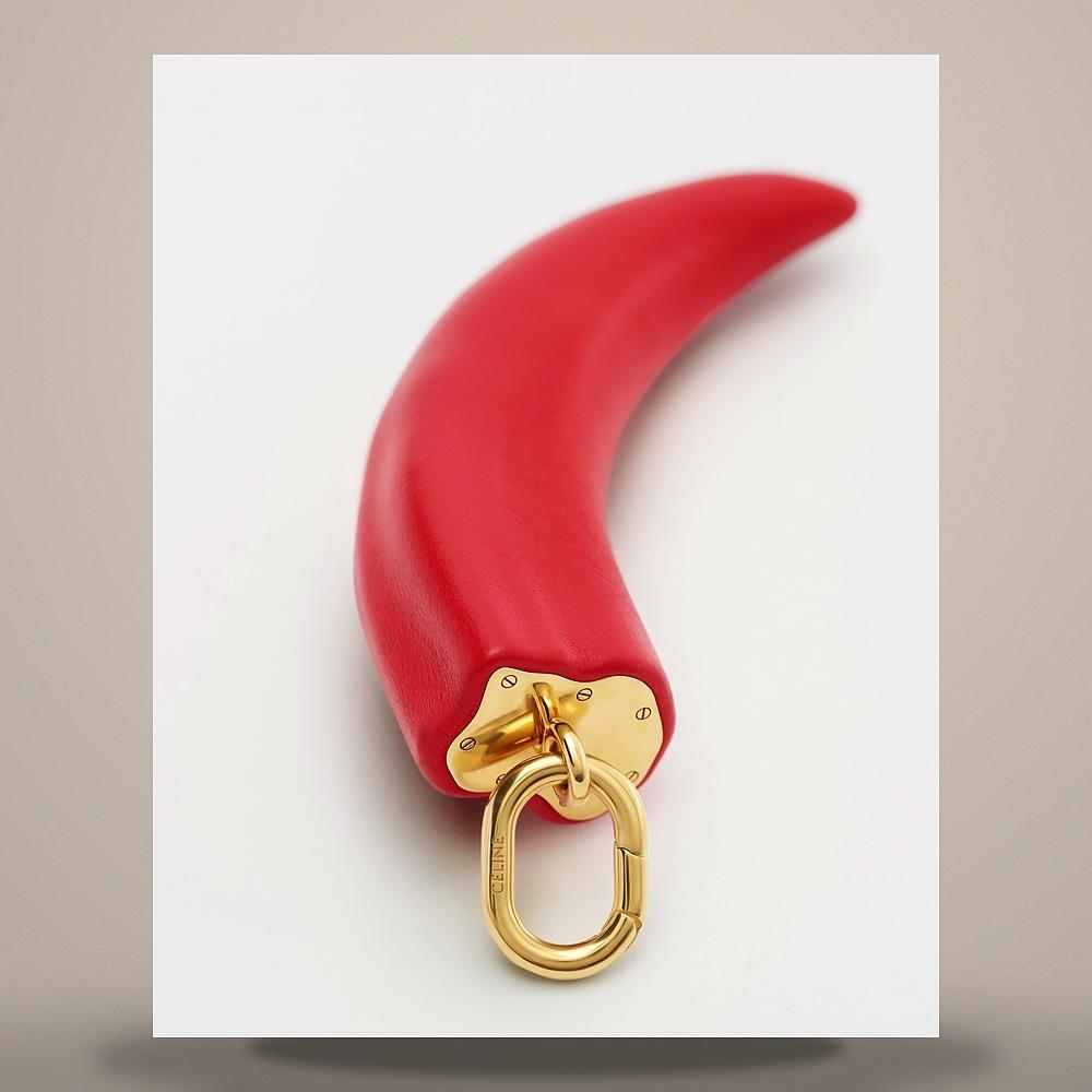 CELINE Charm Small Horn Resin Leather Keyring Gold Finish Red Gold B10733F5927RG