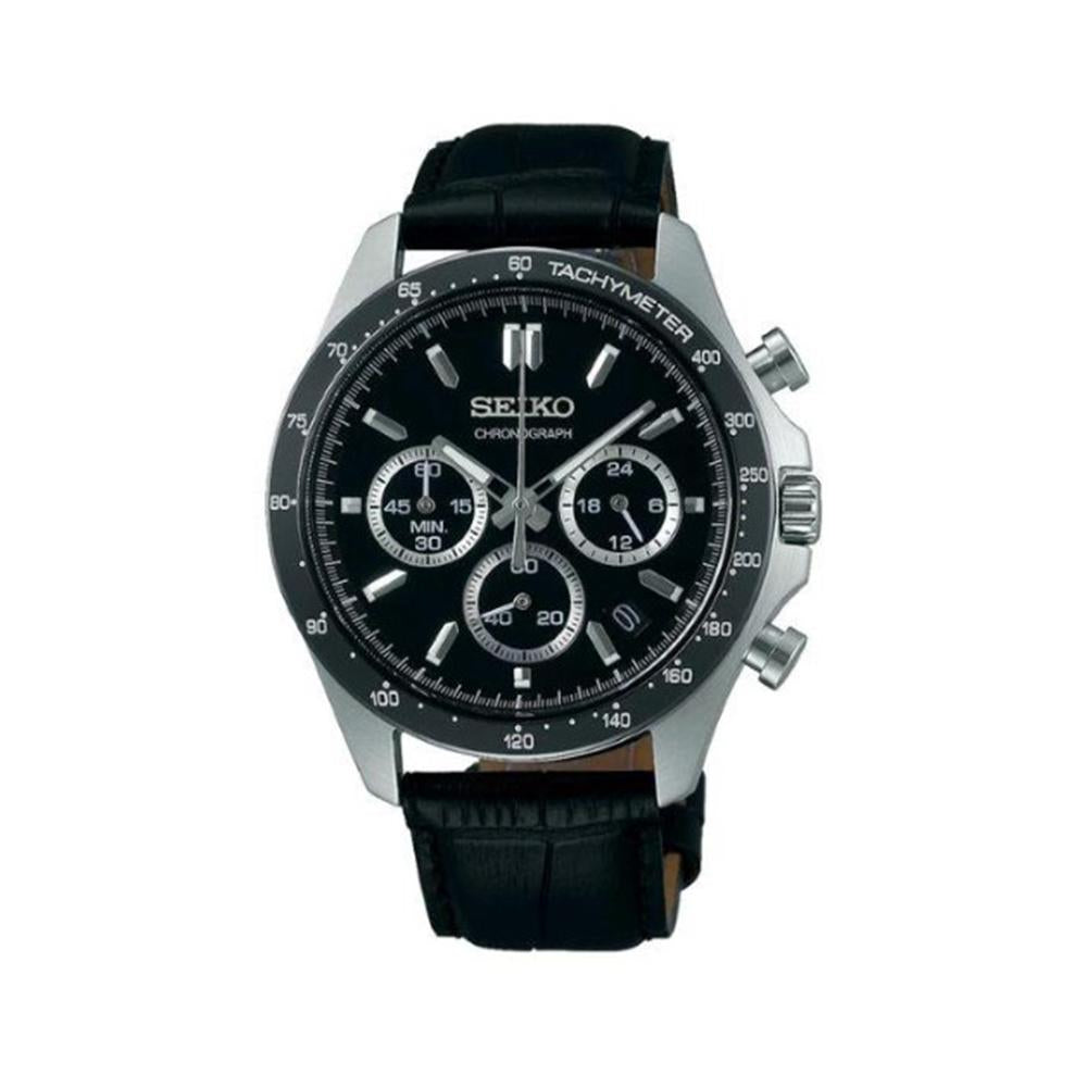 Seiko Spirit Chronograph Black Quartz Men’s Leather Watch