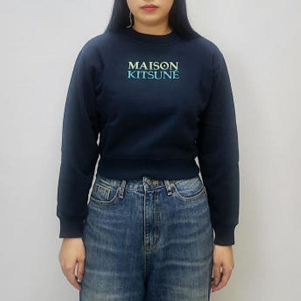 Maison Kitsune Gradient Fleece Boxy Cropped Sweatshirt Navy NW00309KM0326