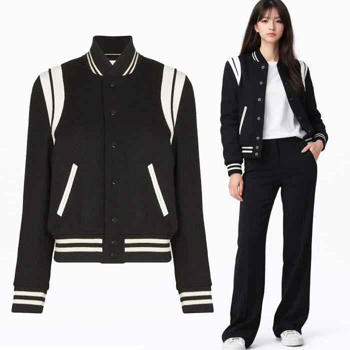 Saint Laurent Women’s Classic Teddy Bomber Jacket Black Leather