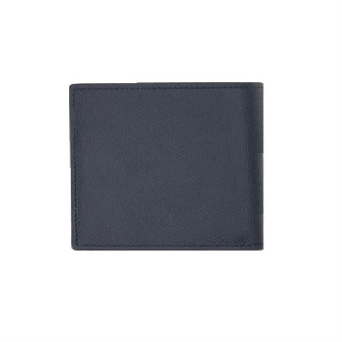 BURBERRY Men’s Grain Leather Bifold Wallet Black Silver Logo Check Lining