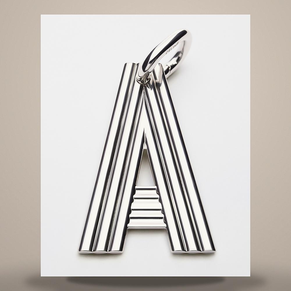 CELINE Alphabet Charm A Letter Rhodium-Finish Brass Silver Keyrin B10F74V65 36SI