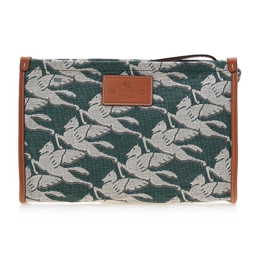 Etro Pegasus Logo Leather Clutch for Women