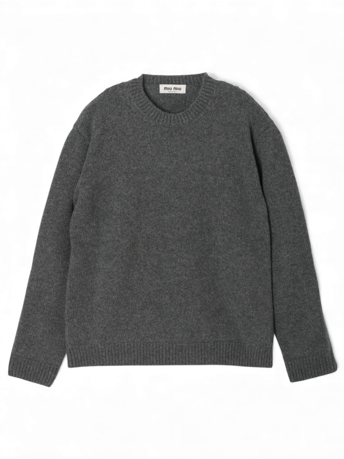 Miu Miu Back Logo Cashmere Crewneck Sweater Gray
