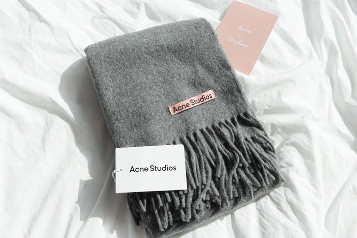 Acne Studios Wool Fringe Scarf Grey Oatmeal Melange Scarf