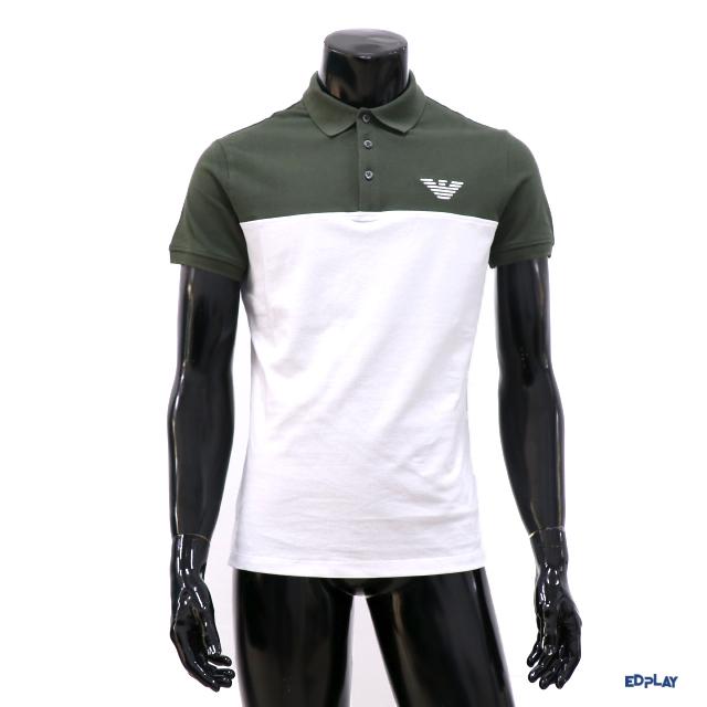 Emporio Armani Colorblock Military Green Polo Shirt Men F70 M