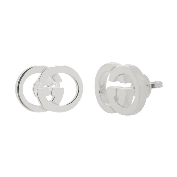 GUCCI Interlocking Stud Earrings Silver-Tone Jewelry