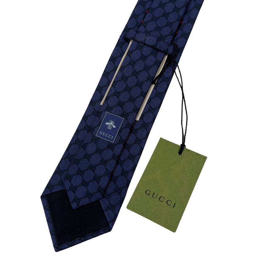 GUCCI Navy Jacquard GG Pattern Silk Tie