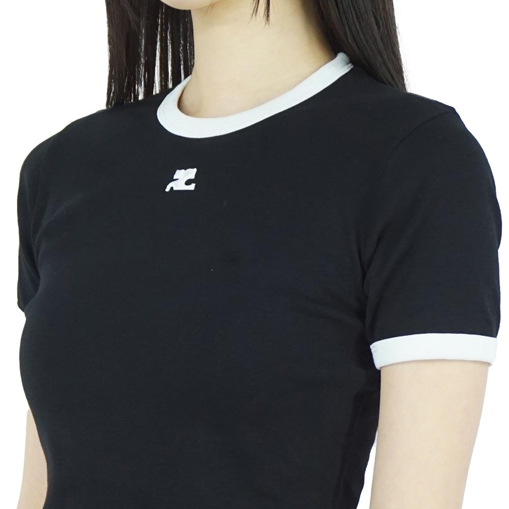 courreges Reedition Black Contrast Short Sleeve Women's T-S VESJTS017JS0070 9901