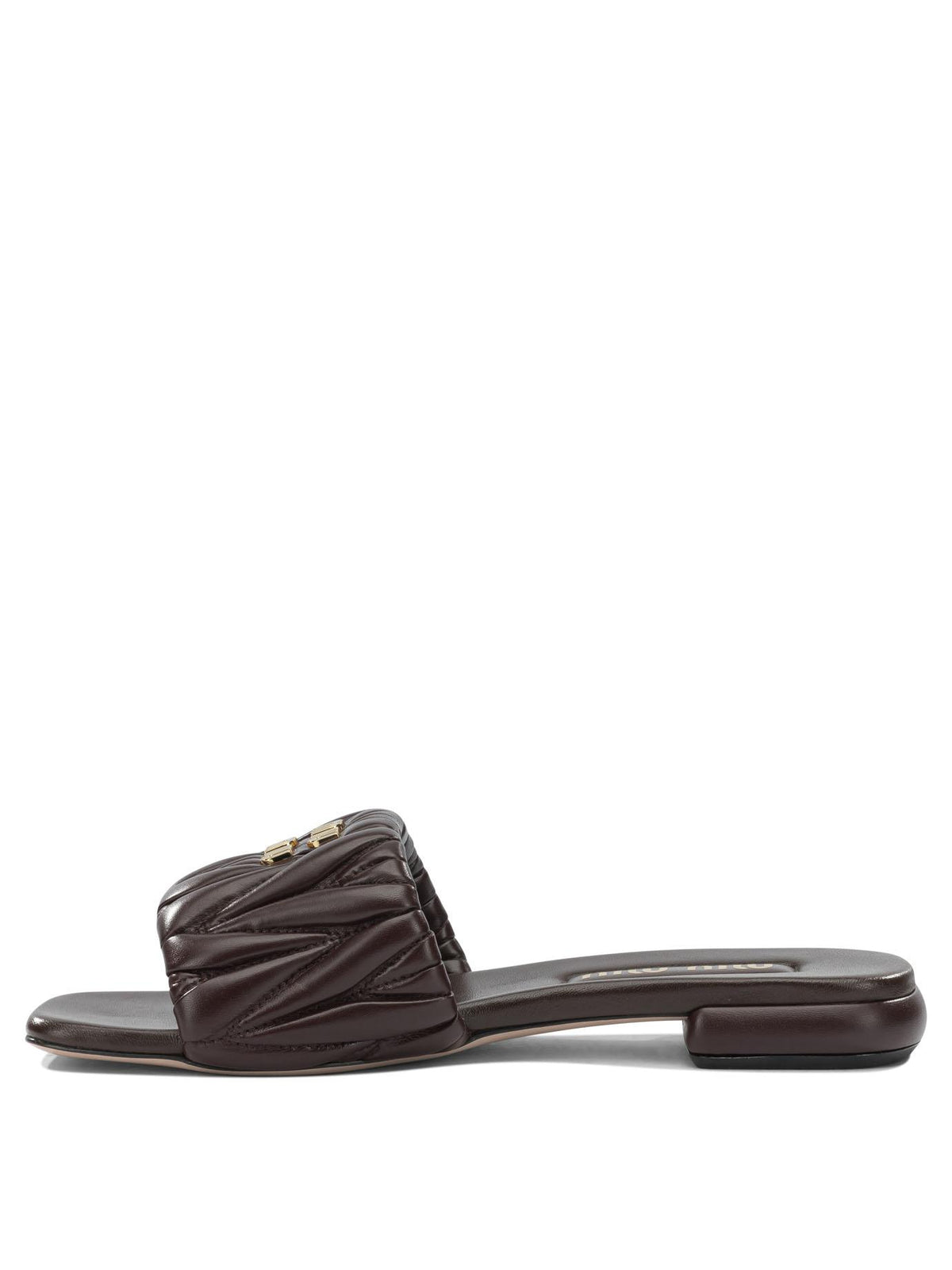Miu Miu Nappa Leather Logo Slide Sandals Black Women’s Slippers