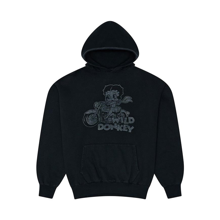 Wild Donkey Old Black Dyed Unisex Betty Bike Graphic Hoodie