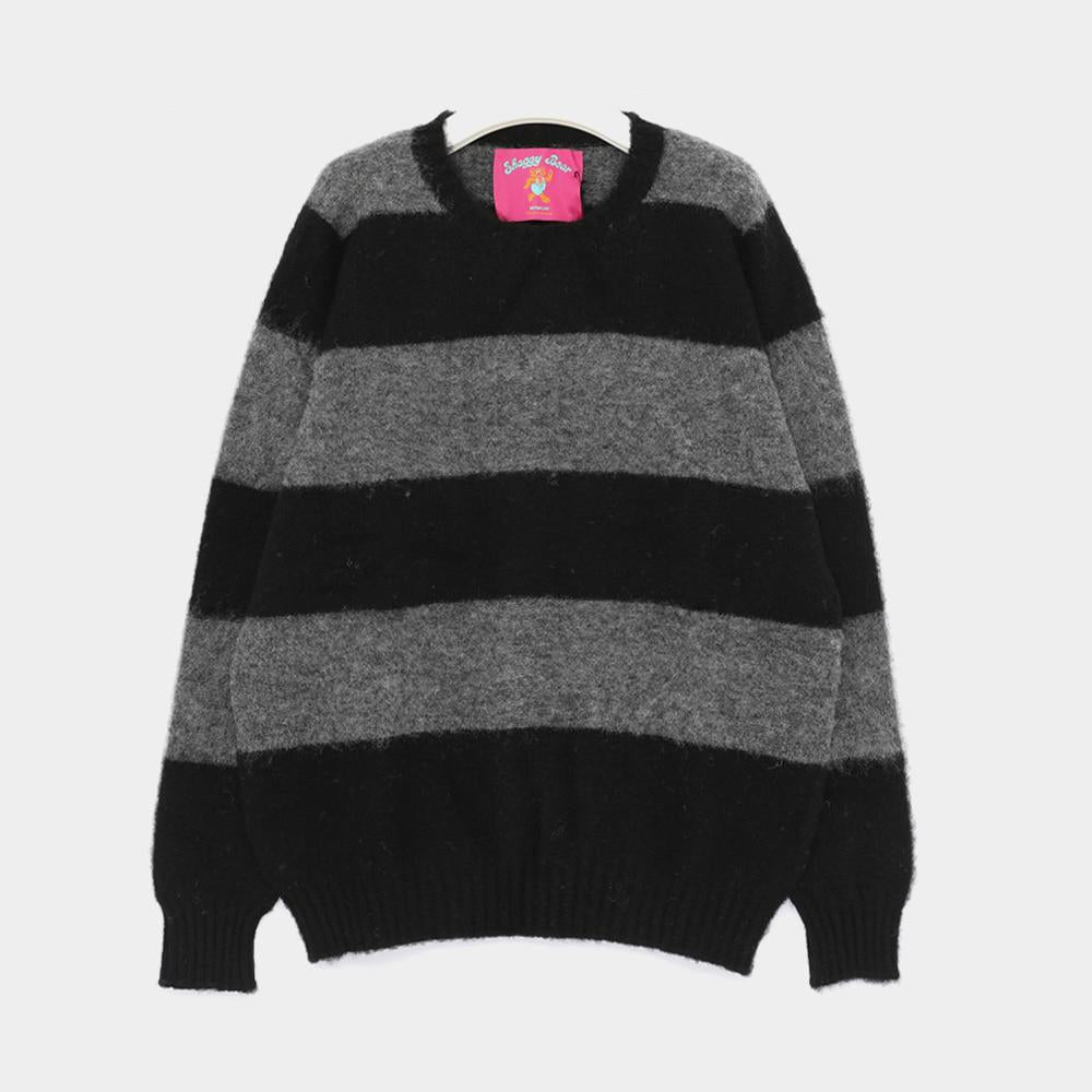 HOWLIN Shetland Wool Blackish Shaggy Bear Chunky Stripes Crewneck Sweater