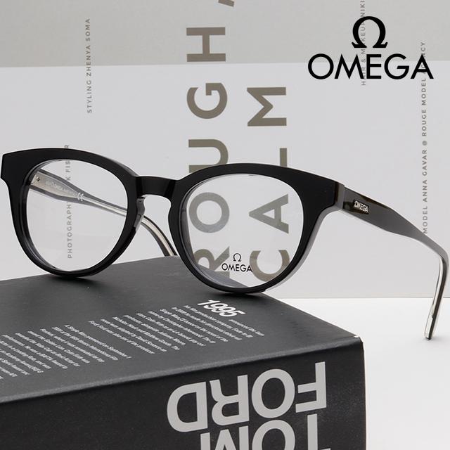 OMEGA Black Acetate Oversized Eyeglass Frames OM5003H 001