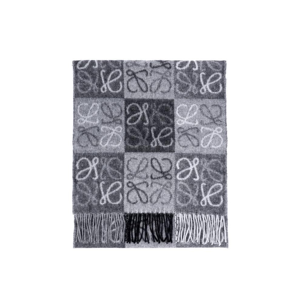 LOEWE Anagram Checkboard Wool Cashmere Fringe Scarf