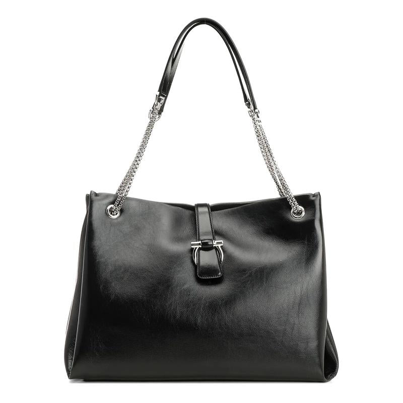 Ferragamo Chain Shoulder Bag Leather Black Women’s Handbag
